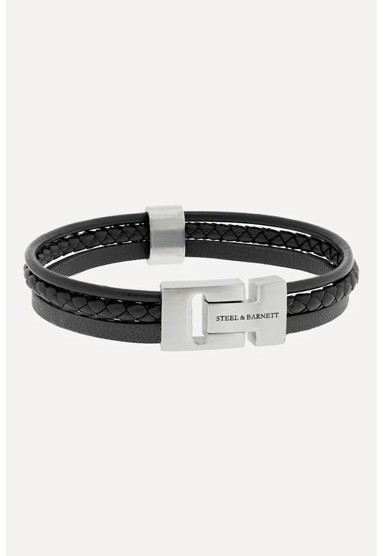 Bratara de piele cu siraguri multiple si logo, Negru