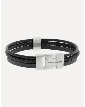 Bratara de piele cu siraguri multiple si logo, Negru