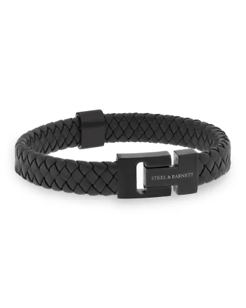 Bratara de piele groasa impletita, Negru
