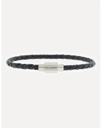 Bratara de piele cu logo, Negru/Argintiu
