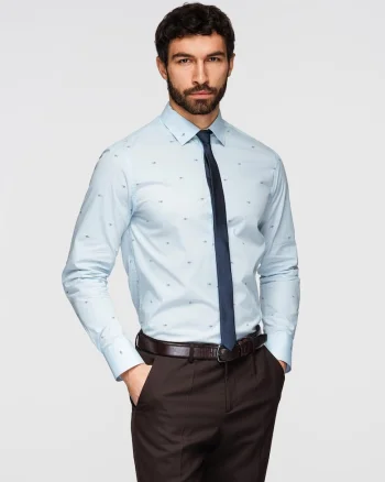Camasa clasica din bumbac SLIM FIT cu model micro peste  K696, Albastru deschis