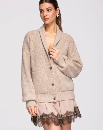 Cardigan cu amestec de alpaca  OW-SWCD-0104, Bej