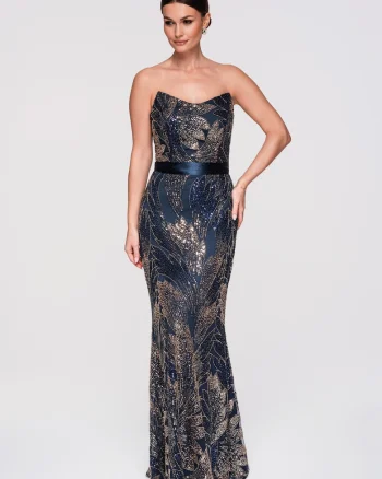 Rochie de seara maxi  LA-OM-DLR292, Albastru inchis