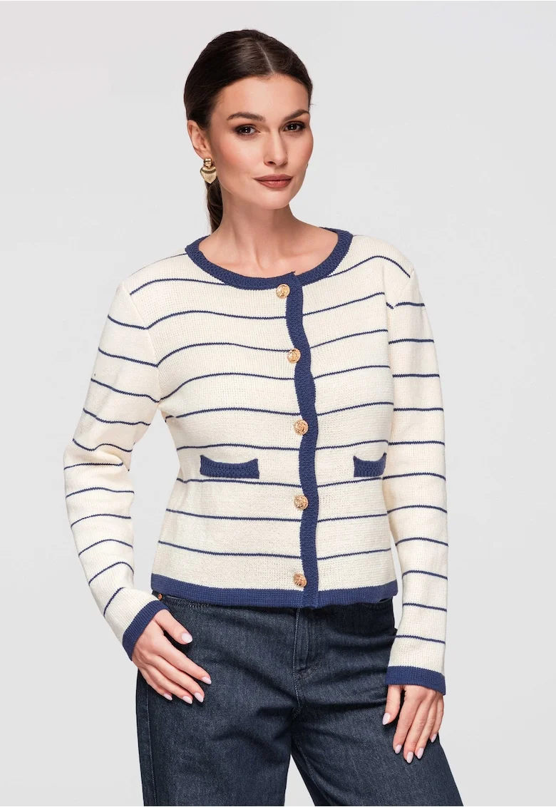 Cardigan din bumbac si acril  OW-SWCD-0101, Albastru inchis