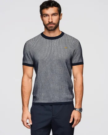 Tricou din bumbac cu tricotaj texturat  OM-TSCT-0265, Albastru inchis