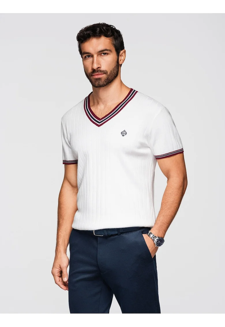 Tricou din viscoza cu decolteu in V  OM-TSCT-0266, Alb