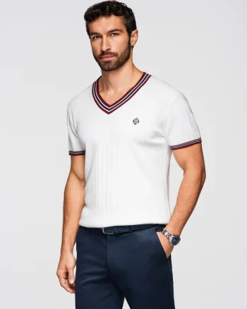 Tricou din viscoza cu decolteu in V  OM-TSCT-0266, Alb