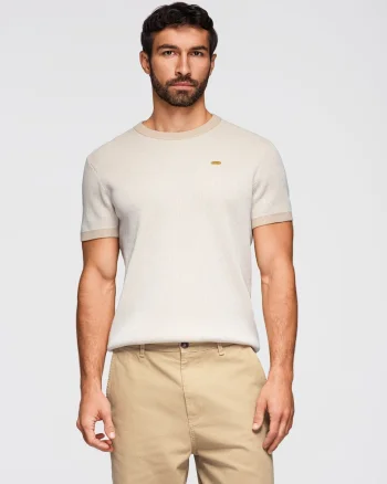 Tricou din bumbac cu tricotaj texturat  OM-TSCT-0265, Bej