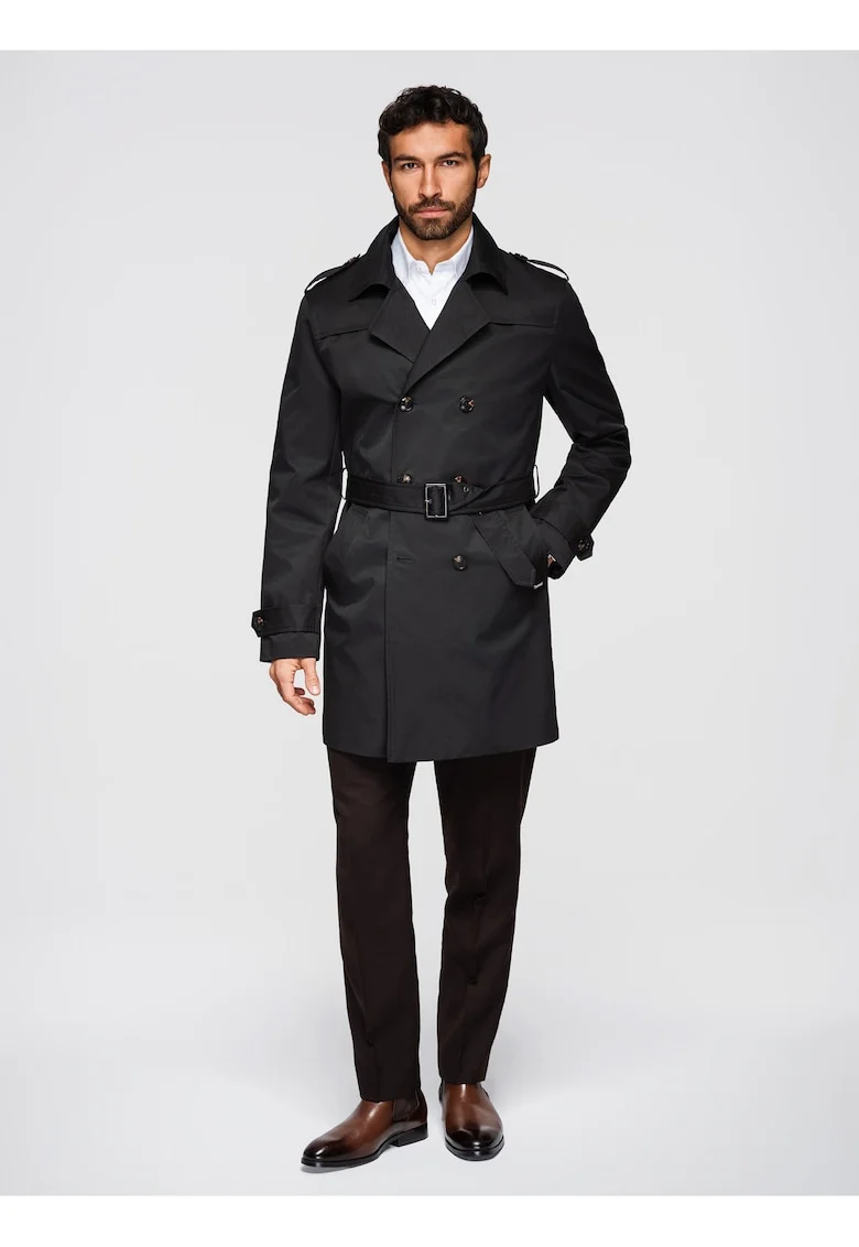 Trench elegant croiala slim  OM-COLC-0146, Negru