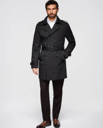 Trench elegant croiala slim  OM-COLC-0146, Negru