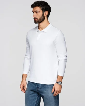 Bluza longsleeve cu guler polo  OM-POBL-0162, Alb