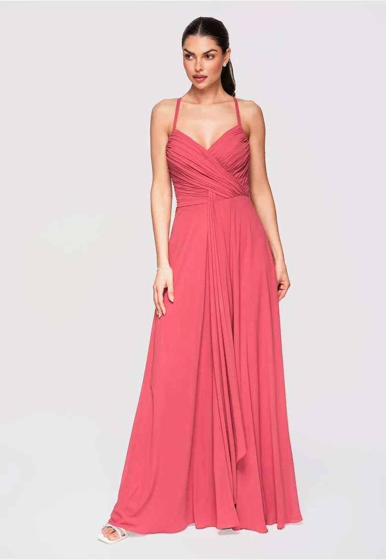 LARICA Rochie Maxi Eleganta, Croi Amplu, Decolteu Petrecut, Ideala pentru Evenimente Speciale, Coral