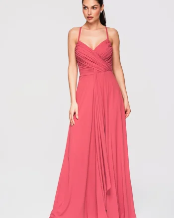 LARICA Rochie Maxi Eleganta, Croi Amplu, Decolteu Petrecut, Ideala pentru Evenimente Speciale, Coral