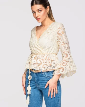 Bluza cu dantela  OW-TS-E0021, Bej