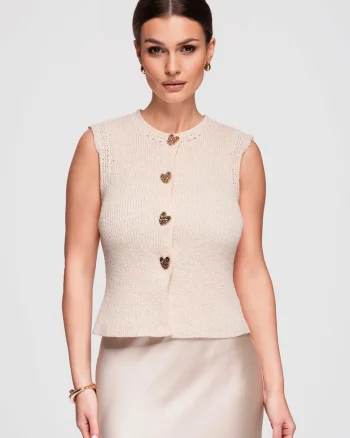 Bluza fara maneci cu amestec de in  OW-TS-E0018, Bej