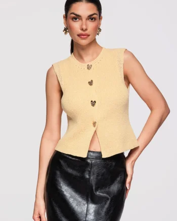 Bluza fara maneci cu amestec de in  OW-TS-E0018, Galben