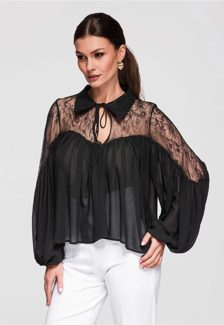 Bluza cu dantela  OW-TS-E0026, Negru