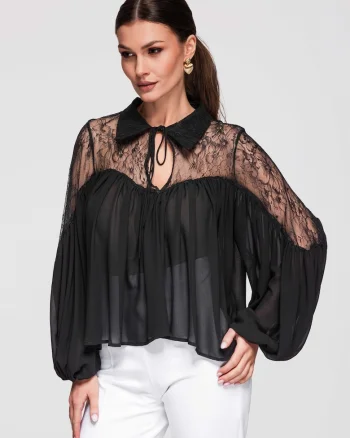 Bluza cu dantela  OW-TS-E0026, Negru