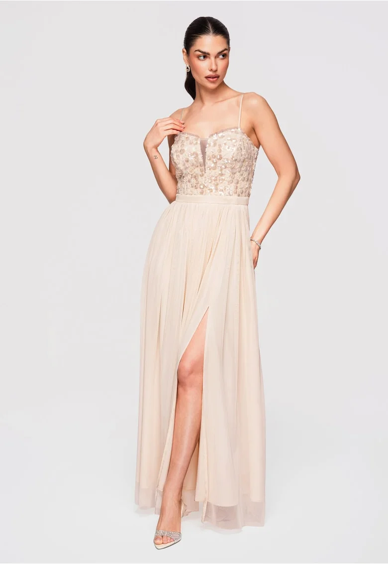 Rochie de seara maxi  LA-OM-DLR339, Ecru