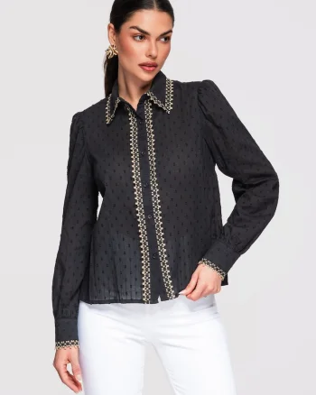 Camasa din bumbac cu maneca lunga  OW-SH-E0021, Negru