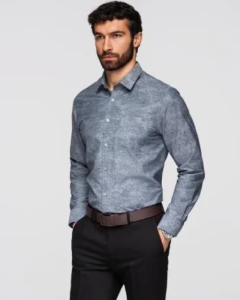 Camasa clasica din flanela de bumbac cu model floral  K701, Gri deschis