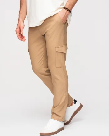 Pantaloni Cargo Barbati, Croiala Regular, Material Elastic, Olive Inchis, Maro