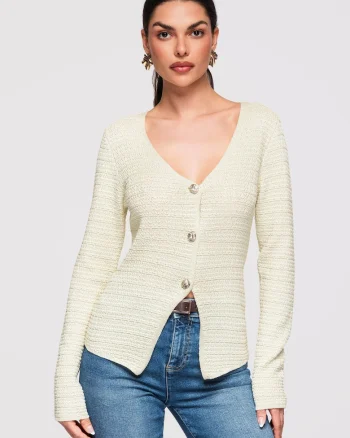 Cardigan din amestec de viscoza  OW-SWCD-0100, Galben