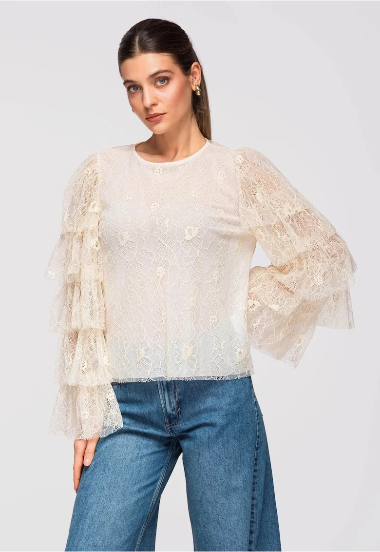 Bluza cu volane  OW-TS-E0008, Ecru