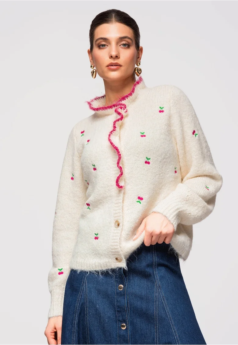Cardigan din amestec de lana  OW-SWCD-0109, Crem