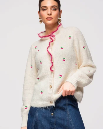 Cardigan din amestec de lana  OW-SWCD-0109, Crem