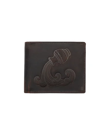Portofel barbati piele naturala maro zodiac Varsator, 10 x 12 x 2 cm