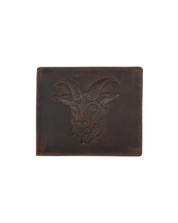 Portofel barbati din piele naturala maro zodiac Capricorn, 10 x 12 x 2 cm