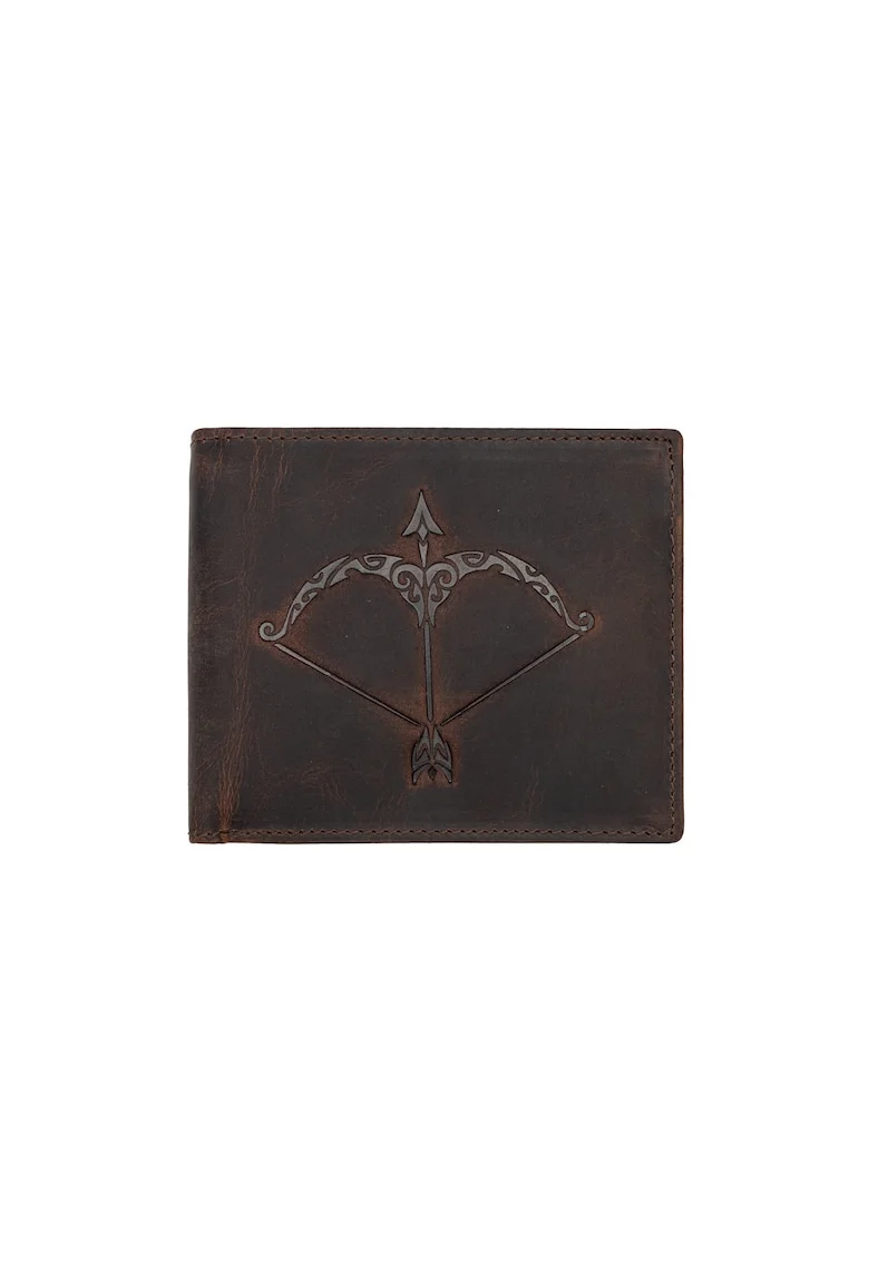 Portofel barbati  piele naturala, zodiac Sagetator, maro, bifold compact