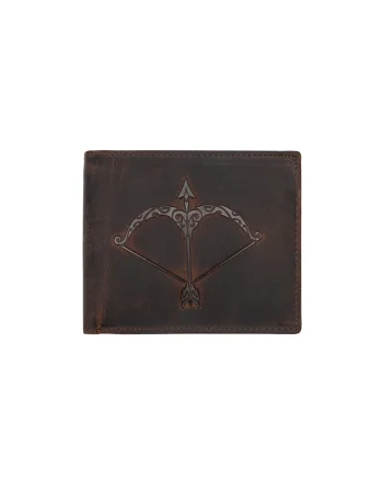 Portofel barbati  piele naturala, zodiac Sagetator, maro, bifold compact