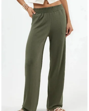 Pantaloni dama  Colectia Ellie, texturati, verde kaki, textil