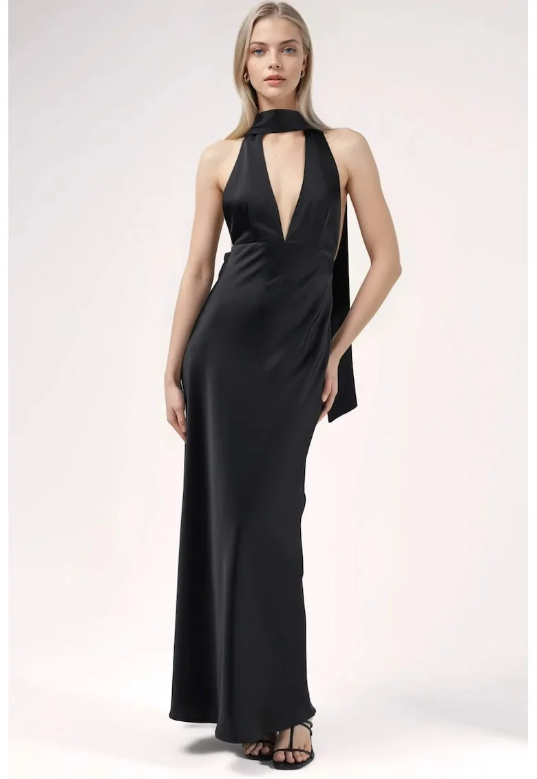 Rochie Maxi,  Mulata, Negru, Poliester Satinat