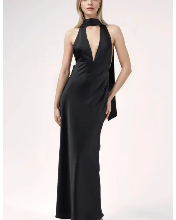 Rochie Maxi,  Mulata, Negru, Poliester Satinat