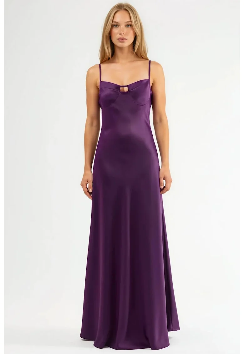 Rochie Maxi  guler in forma de inima, croiala in A, mov, poliester