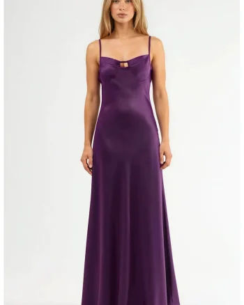 Rochie Maxi  guler in forma de inima, croiala in A, mov, poliester