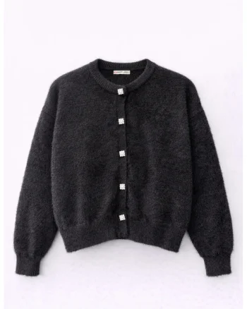 Cardigan Texturat Oversize,  Negru, Poliester, Maneci Lungi, One Size