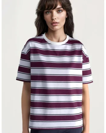 Tricou dama,  cu dungi, multicolor, bumbac si poliester