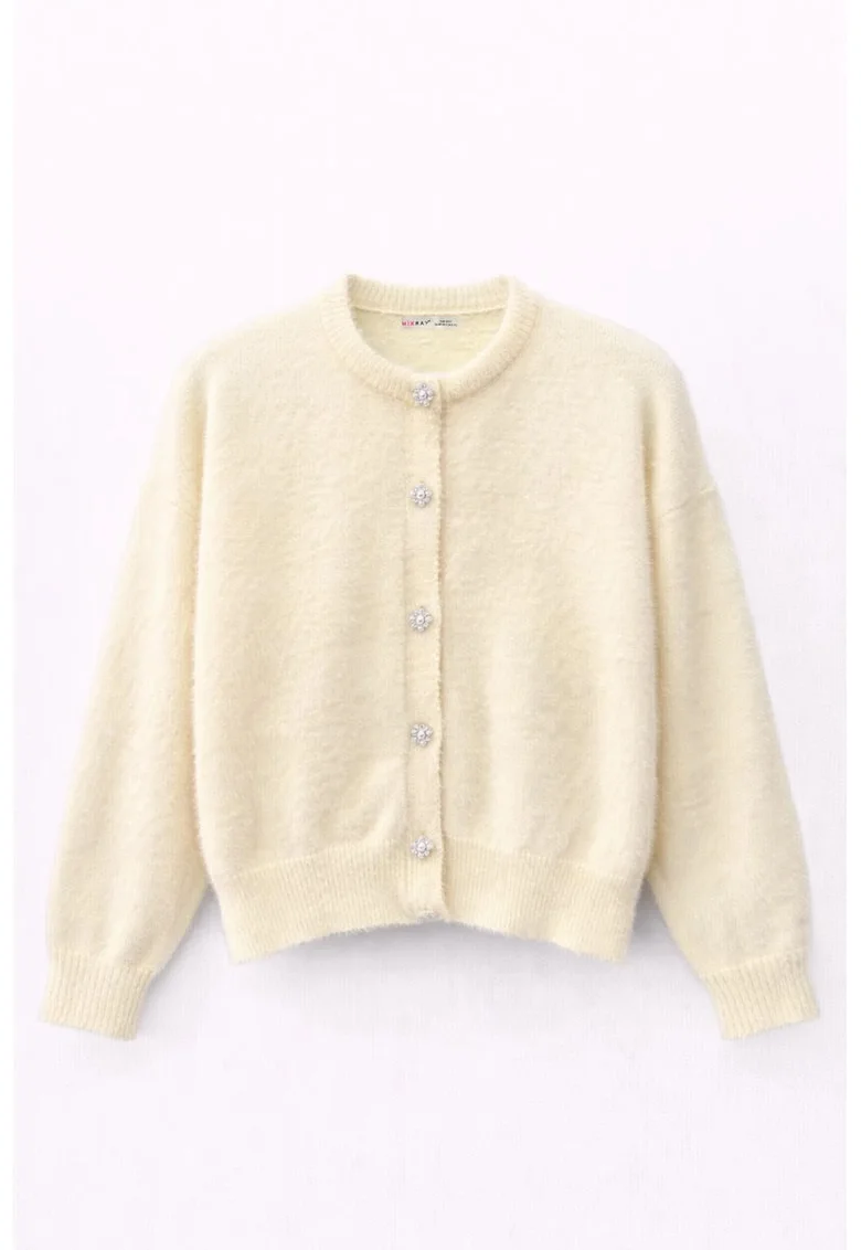 Cardigan dama,  texturat, lung, galben lamaie, poliester, One Size