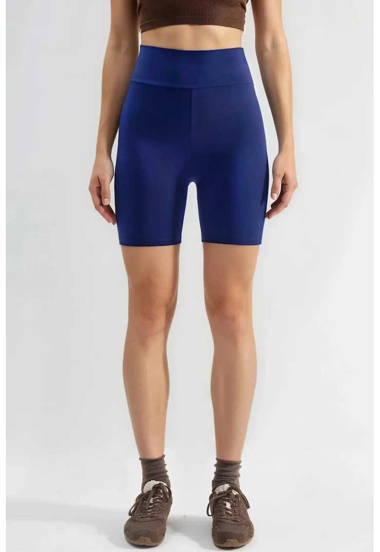 Pantaloni scurti,  talie inalta, albastru marin, poliester,