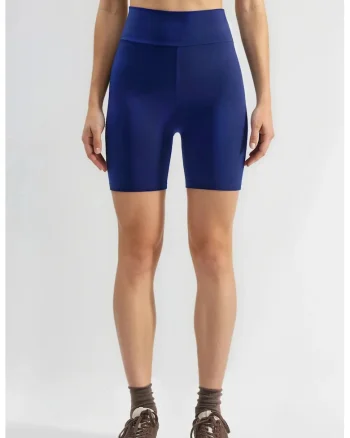 Pantaloni scurti,  talie inalta, albastru marin, poliester,