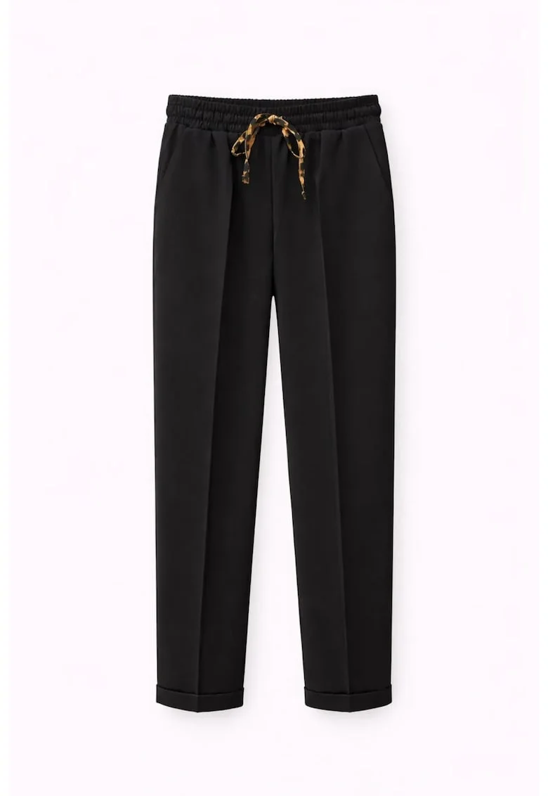 Pantaloni dama,  talie elastica, negru