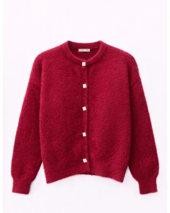 Cardigan dama,  supradimensionat, texturat, rosu visiniu, 100% poliester, One Size