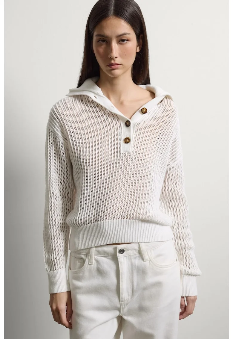Pulover cu design cu perforatii, Alb