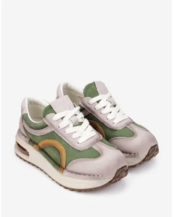 Pantofi dama  din piele bej cu verde