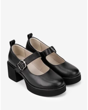 Pantofi dama NUR negri din piele naturala cu bareta