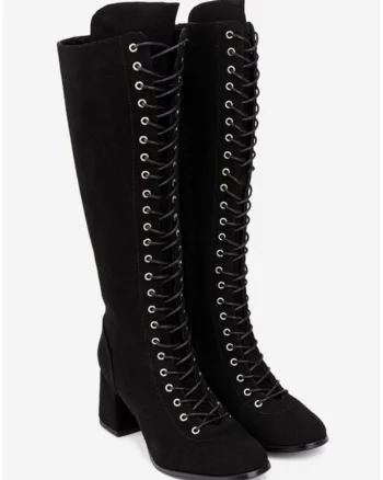 Cizme dama elegante din piele intoarsa, Negru